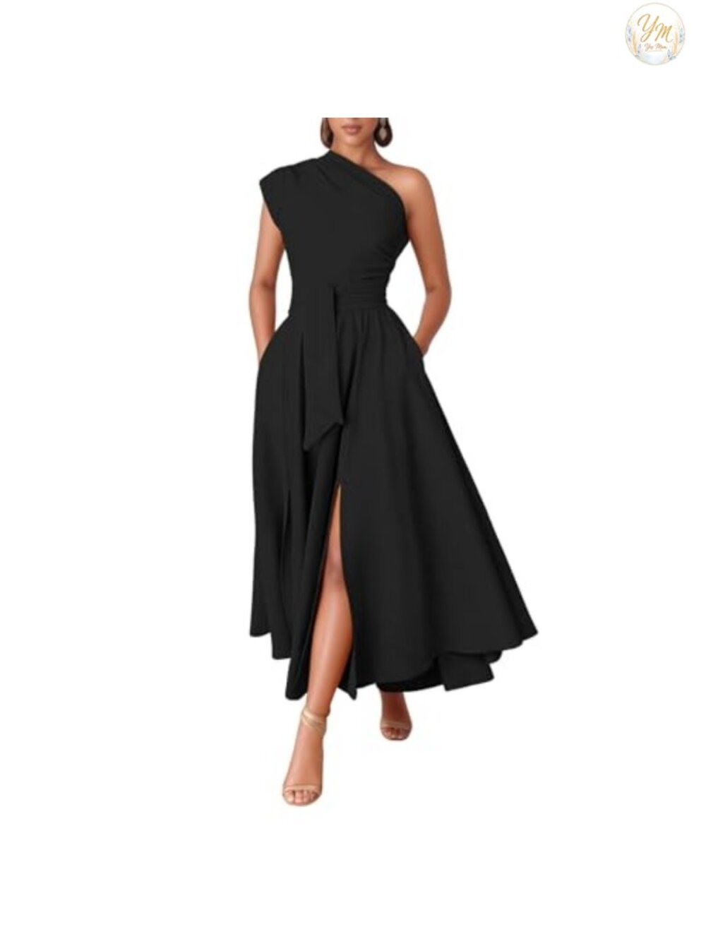 One Shoulder Maxi Dress A-Line Sleeveless with Slit